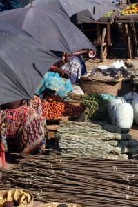Female traders keep under shade in Sanjay market